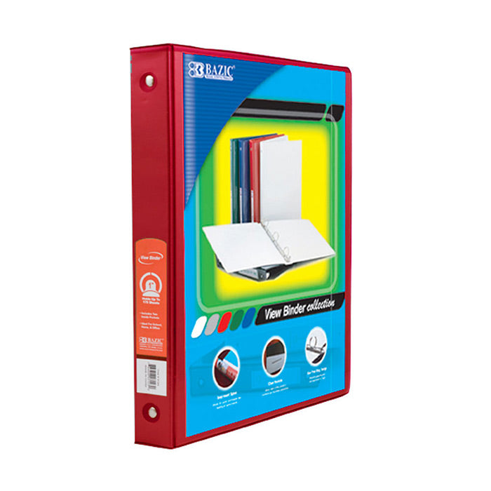 1" Red 3-Ring View Binder w/ 2-Pockets