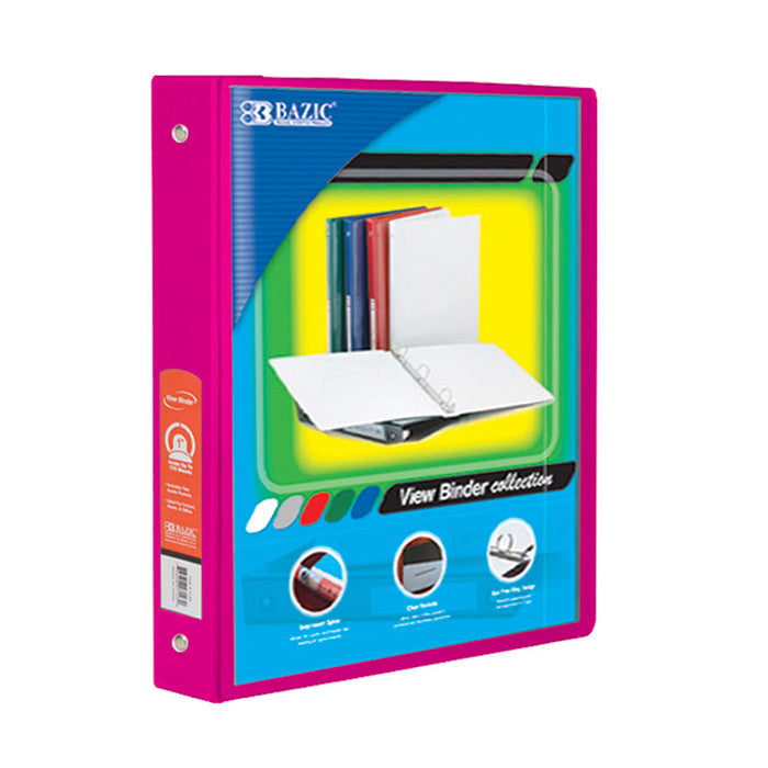 1" Fuschia 3-Ring View Binder w/ 2-Pockets