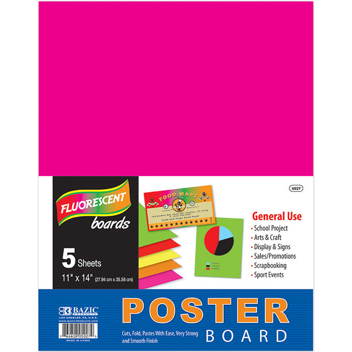 11" X 14" Multi Color Fluorescent Poster Board (5/Pack)