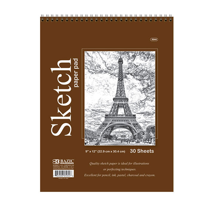 30 Ct. 9" X 12" Top Bound Spiral Premium Sketch Pad