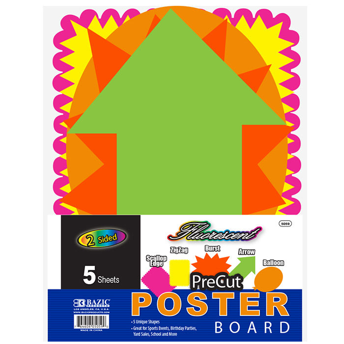 Fluorescent Pre-Cut Poster Board Shapes (5/Pack)