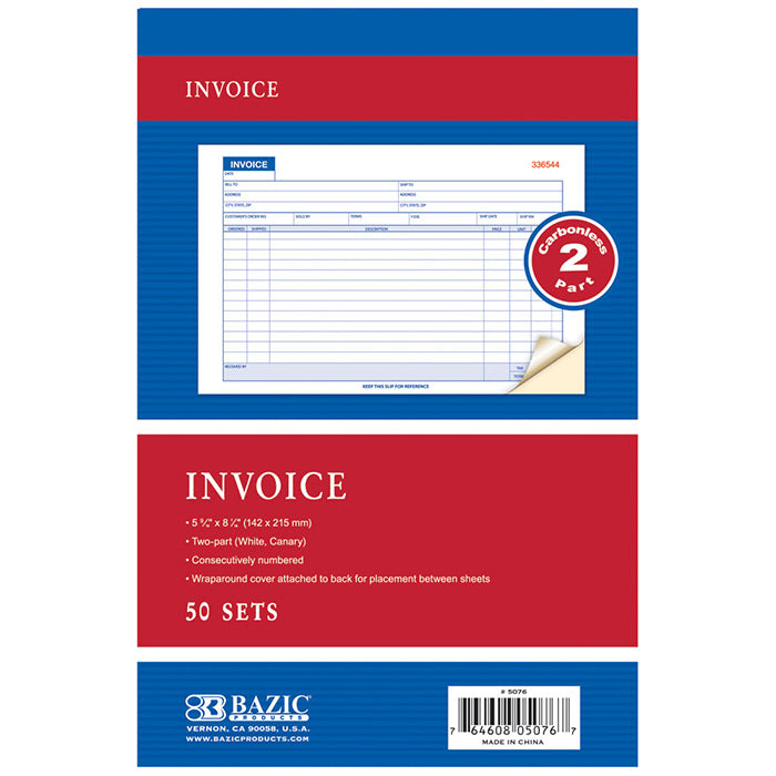 50 Sets 5 9/16" X 8 7/16" 2-Part Carbonless Invoice