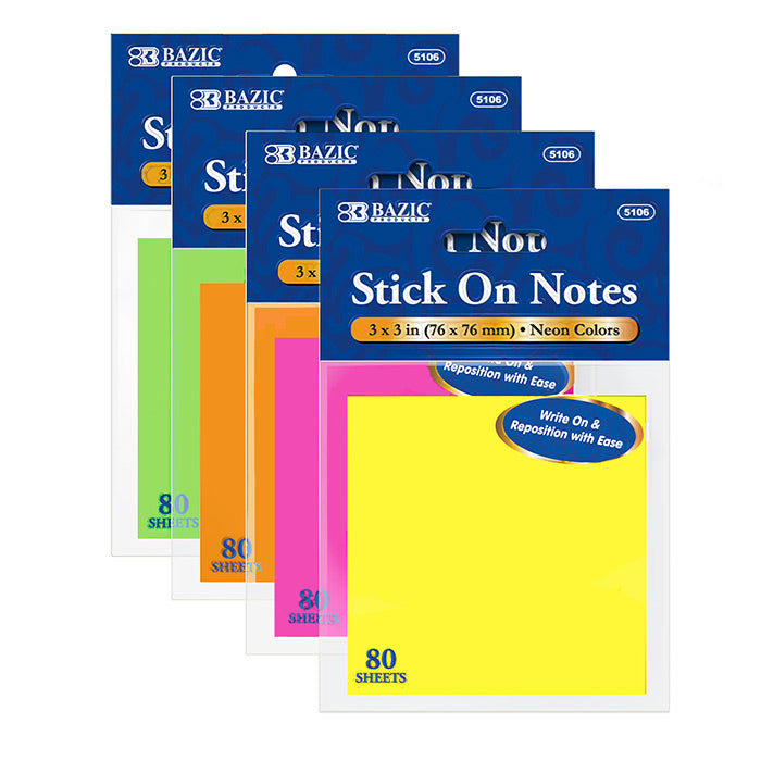 80 Ct. 3" X 3" Neon Stick On Notes
