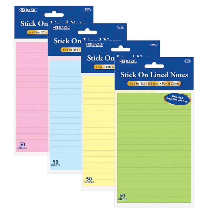 50 Ct. 4" X 6" Lined Stick On Notes