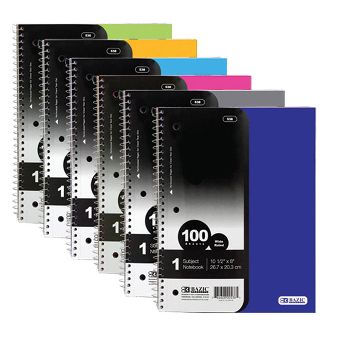 w/R 100 Ct. 1-Subject Poly Cover Spiral Notebook