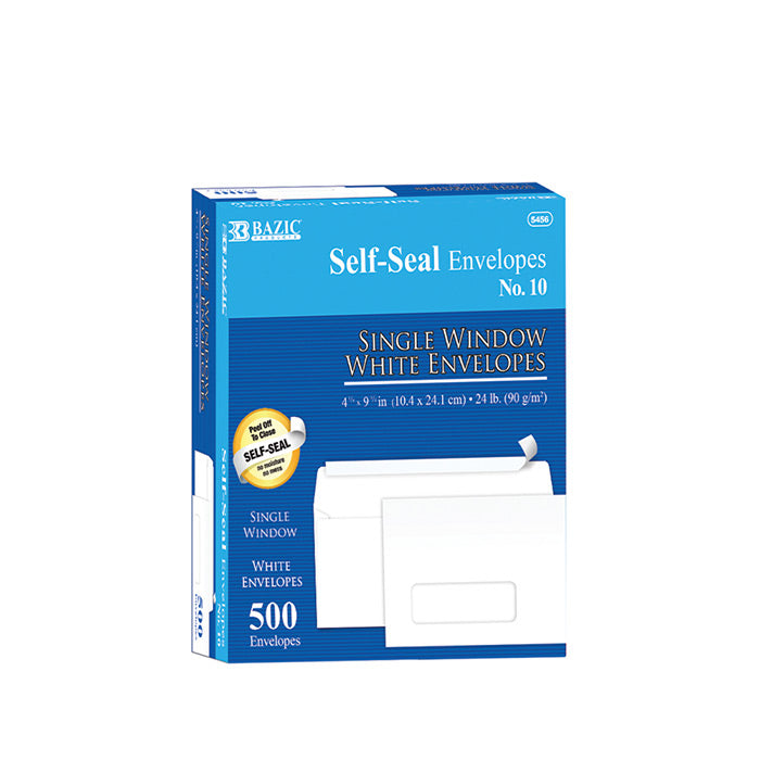#10 Self-Seal White Single Window Envelopes (500/Box)