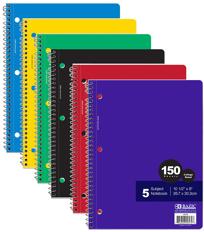 C/R 150 Ct. 5-Subject Spiral Notebook