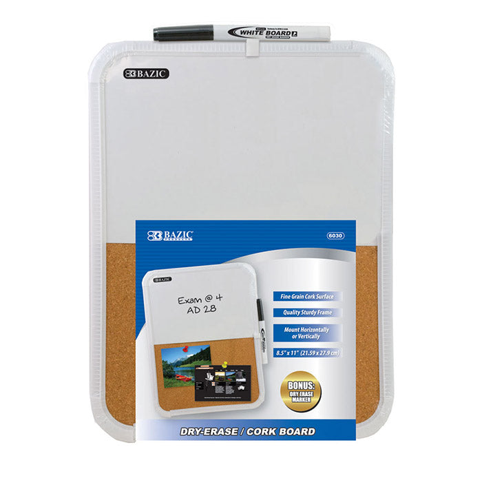 8.5" X 11" Dry Erase / Cork Combo Board w/ Marker