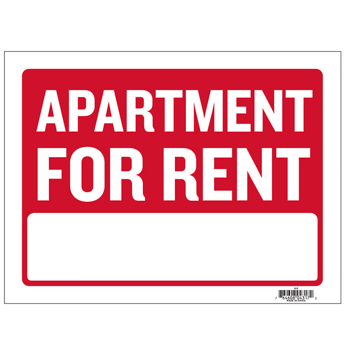 9" X 12" Apartment For Rent Sign