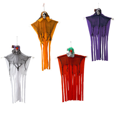 Skeleton Hanging Decor 2 Clown/2 Pirate W/colorful Shrouds 4ast 38in L Hlwn Ht