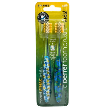 Two Pack V Max Kids Toothbrushes with Happy Monsters + Dinosaur Design