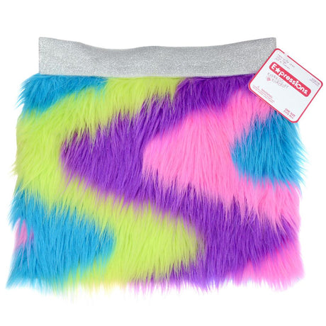 Rainbow Fur Skirt w/ Metallic Band