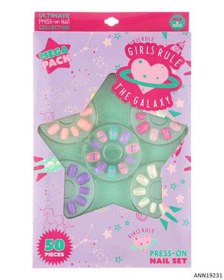Printed Press-On Nails - Girl's Rule the Galaxy Print - 50-Pack