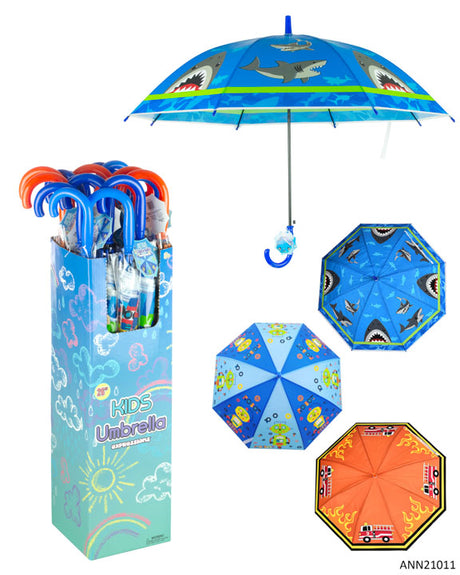 26" Printed Children's Umbrellas w/ Retail Display - Shark