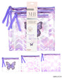 MHB (Must Have Beuaty) Premium 3 PC. Cosmetic Bag Sets w/ Butterfly & Tie-Dye Print - Purple