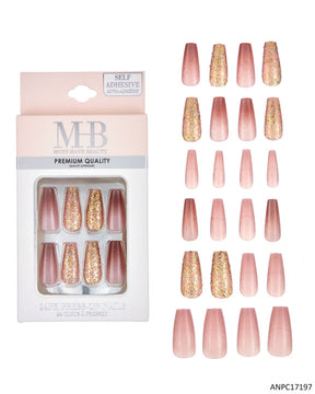 MHB (Must Have Beuaty) Premium Coffin Shaped Burgundy Glitter Faux Nails - 30-Pack