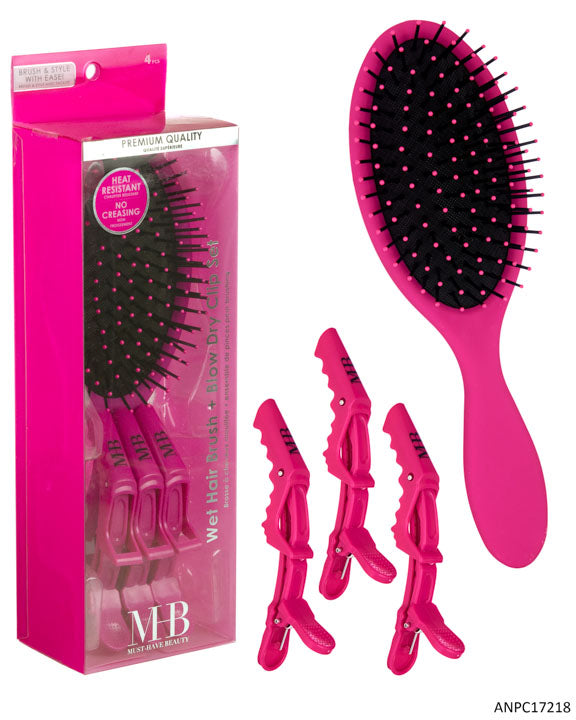 MHB (Must Have Beuaty) Premium Oval Brush w/ Blow Dry Hair Clips - Fuchsia
