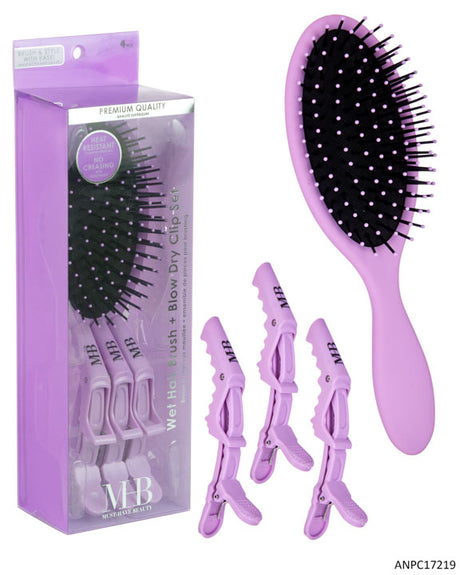MHB (Must Have Beuaty) Premium Oval Brush w/ Blow Dry Hair Clips - Lavender