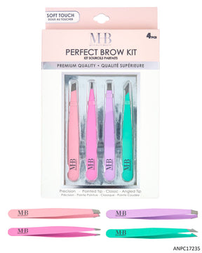 MHB (Must Have Beuaty) Premium Soft Touch Perfect Brow Tweezer Set - Pastel Colors - 4-Pack