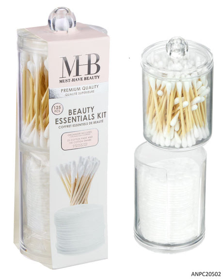 MHB (Must Have Beuaty) Premium 125 PC. Cotton Swabs & Make-Up Pads w/ Beauty Essential Organizer