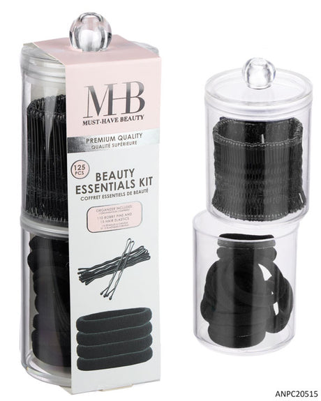 MHB (Must Have Beuaty) Premium 125 PC.Hair Bobby Pins & Hair Elastics  w/ Beauty Essential Organizer