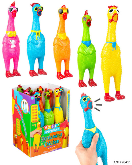 Screaming Rubber Chickens w/ Retail Display - 12-Pack