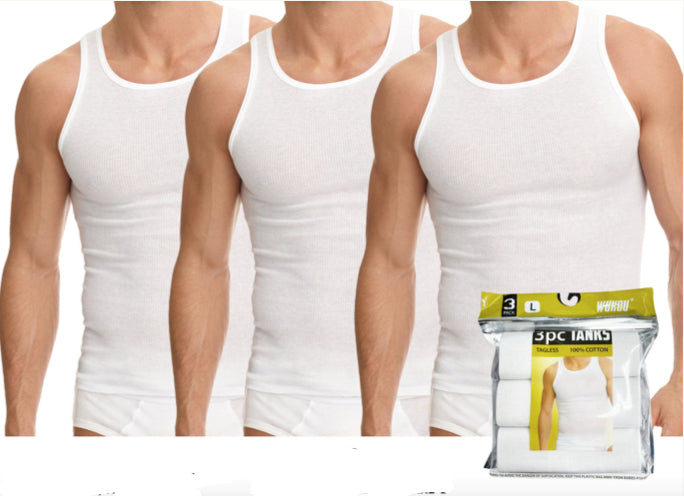 Men's Athletic A-Shirts - 3-Pack - White- Choose Your Size(s)