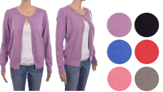 Women's Cashmere V-Neck Cardigans w/ Embroidered Bead & Rhinestones - Assorted Colors