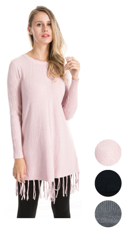 Women's Tunic Sweaters w/ Tasseled Trim - Assorted Colors