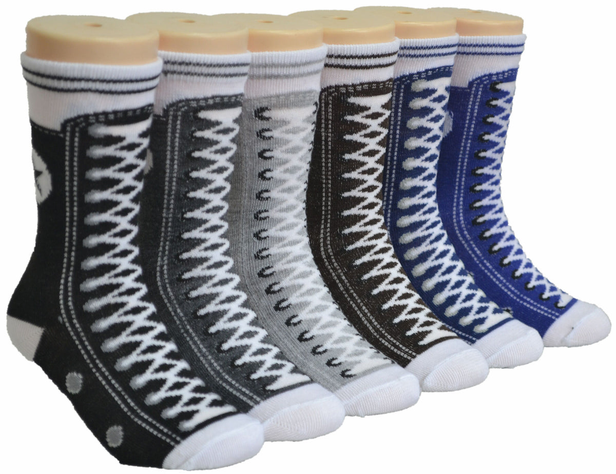Boy's & Girl's Novelty Crew Socks - Sneaker Print - 3-Pair Packs - Sizes 4-6