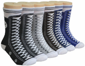 Boy's & Girl's Novelty Crew Socks - Sneaker Print - 3-Pair Packs - Sizes 4-6