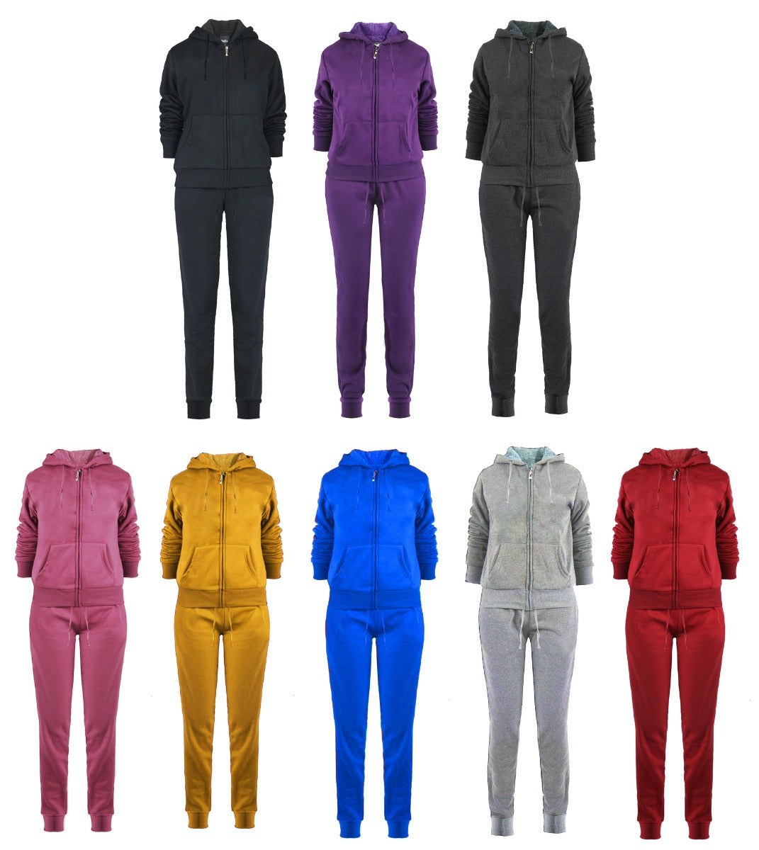 Women's Sherpa Lined 2-Piece Hooded Sweatshirt & Jogger Sets - Choose Your Color(s)