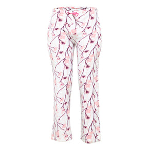 Women's Fleece Pajama Pants w/ Cherry Blossom Flower & Stem Print - Size Small-2XL