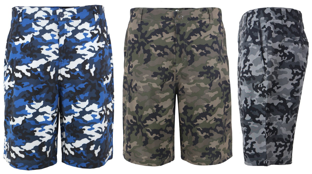 Men's 21" Amphibian Shorts w/ Front Side Pockets - Camouflage Prints - Sizes 30-40