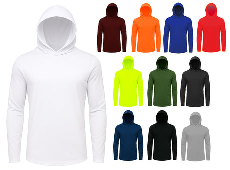 Men's Hooded Active Performance Micro-Mesh Long Sleeve Pullover T-Shirts