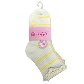 Sugar 6 Pack Capri Girls Ribbed Lettuce Edge Socks in Pastel Stripes