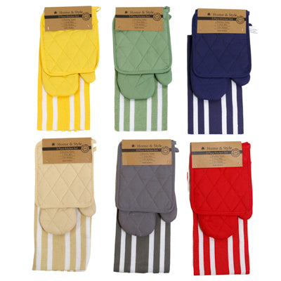 Kitchen Towel 3pc Set 6assorted Colors Pot Holder, Oven Mitt, Kitchen Towel