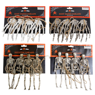 Garland Skeleton Or Bony Hands Ea In 2 Ast Color 47in/4 Figure Strand Hlwn/tcd