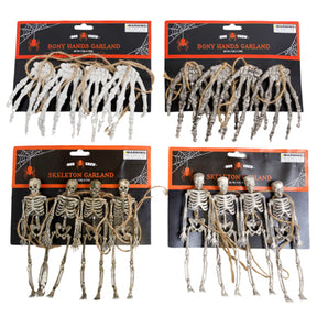 Garland Skeleton Or Bony Hands Ea In 2 Ast Color 47in/4 Figure Strand Hlwn/tcd