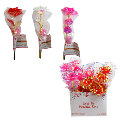 Rose Light Up Metallic Irrid Plastic 3ast In Pdq 10in H 2/lr44 Battery Inc