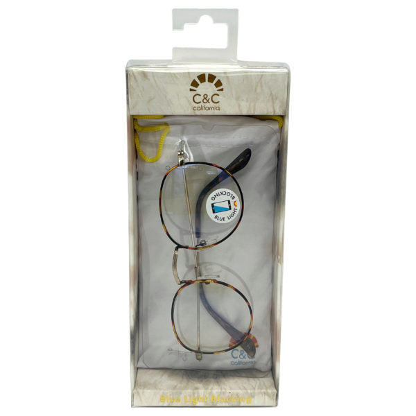 C&C California Small Round Metal Blue Light Glasses with Storage Pouch