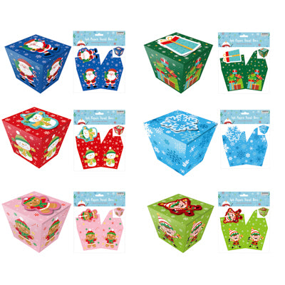 Treat Box 6pk Christmas 3x3 In Paper 6ast Designs/xmas Pbh