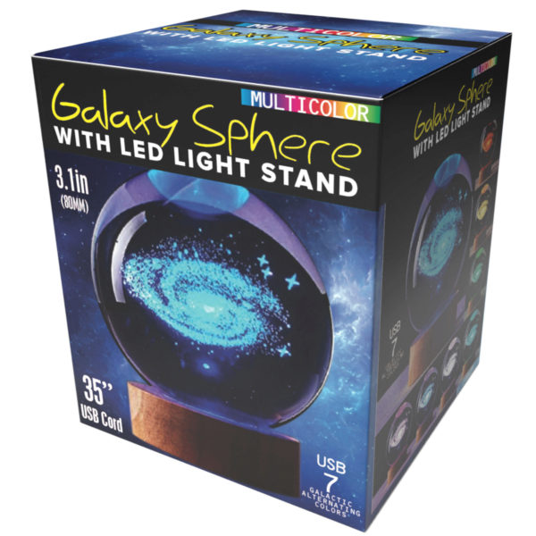 3D Galaxy Crystal Ball USB Powered Lamp With Colorful Changing Light and Wood Base