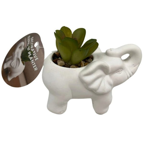 3.85 x2.75 in Decorative Elephant Planter with Faux Plant and Pebbles
