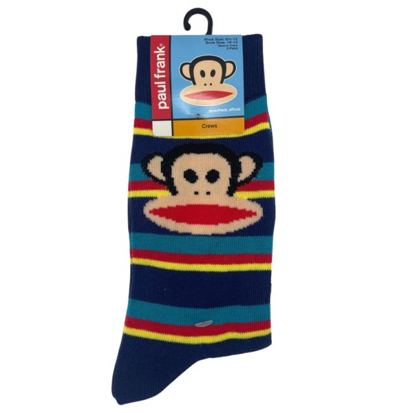 2 Pack Paul Frank Crew Socks in Striped Designs Size 10-13