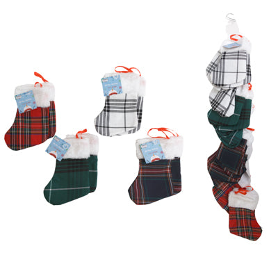 Stocking Mini 2pk 7in Plaid/ Check 4 Asst On Preloaded Mdsg Strip Xmas Ht/ J-hook