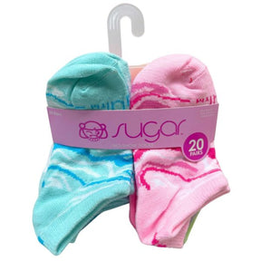 20 Pack SUGAR No Show Big Girls Socks Size 5 - 6.5