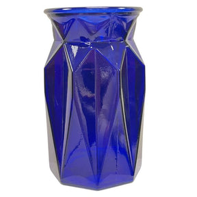 7” x 4” Pressed Pattern Blue Ginger Glass Vase