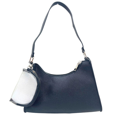 Black Ladies Shoulder Bag with Small Coin Purse Charm