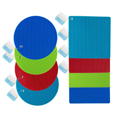 Pot Holder/ Trivet Silicone Square & Round Honeycomb Look 3 Asst Colors/hdr/mdsg Strip